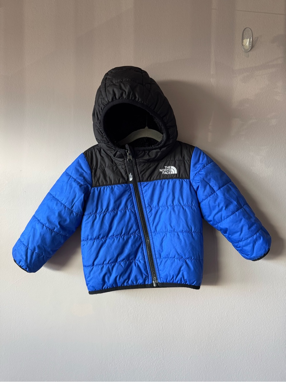 The North Face Baby Reversible Blue Black Jacket Puffer Coat Fleece 12-18 month
